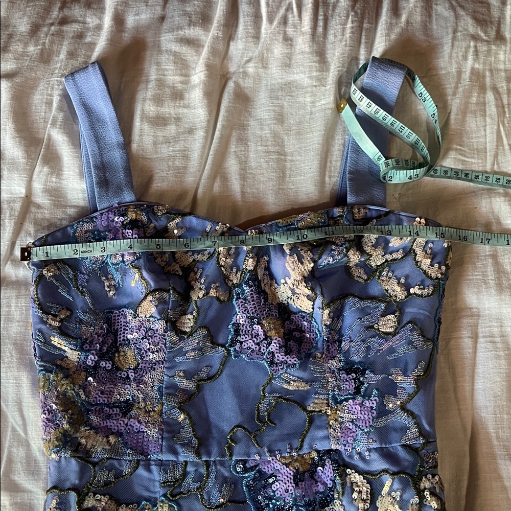 Dress the Population Nicole Blue Floral Sequin Square-Neck Midi Bodycon Dress - Picture 12 of 14